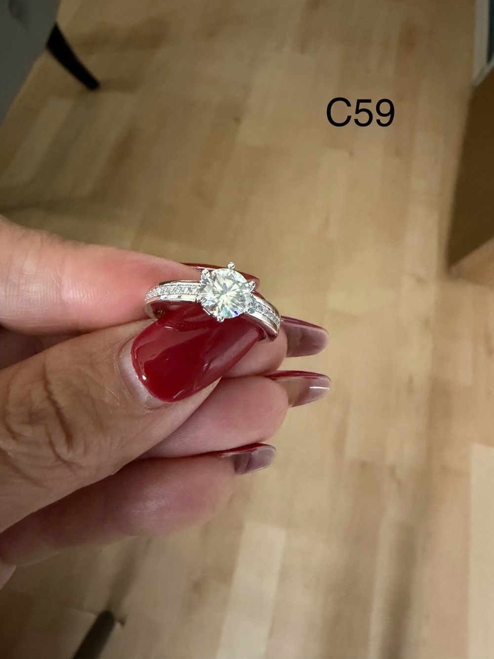 Classic Solitaire Halo Engagement Ring in Silver with Clear Stone - Moissanite
